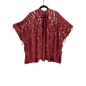 Marcus Adler Maroon & Gold Sequin Cover Up Open Cardigan Women’s One Size Glam